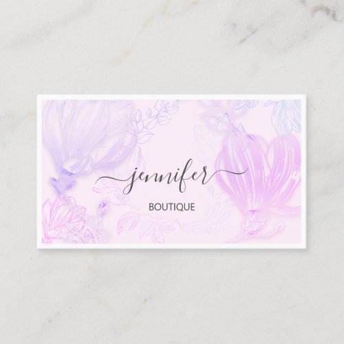  Flower Frame QR Code Custom Logo Pink Pastel Business Card