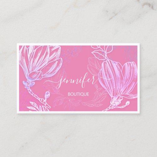 Flower Frame QR Code Custom Logo Pink Pastel Business Card