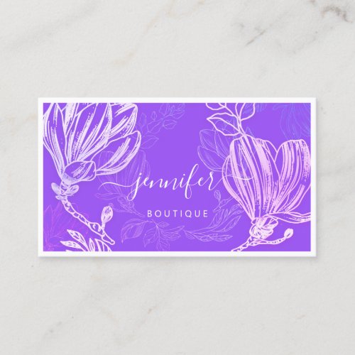  Flower Frame QR Code Custom Logo Pink Purple  Business Card