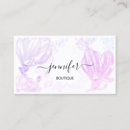  Flower Frame QR Code Custom Logo Pink White Business Card