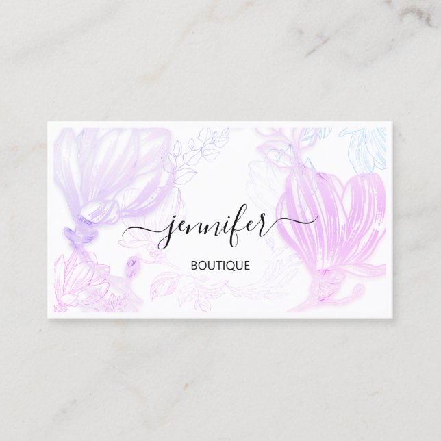  Flower Frame QR Code Custom Logo Pink White Business Card (Front)