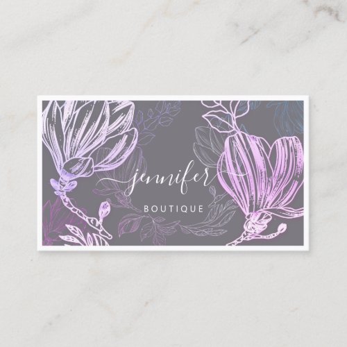  Flower Frame QR Code Custom Logo Pinky Gray Business Card