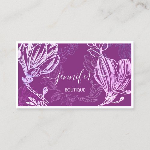  Flower Frame QR Code Custom Logo Purple Berry Business Card