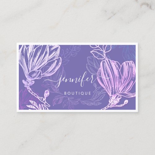  Flower Frame QR Code Custom Logo Purple  Business Card