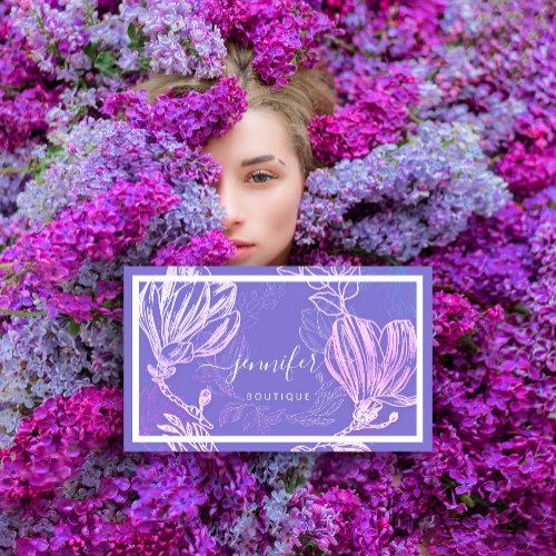  Flower Frame QR Code Custom Logo Purple Lilac Business Card