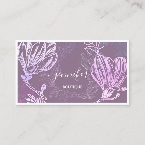  Flower Frame QR Code Custom Logo Purple Pink  Business Card