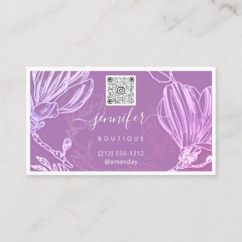 Flower Frame QR Code Custom Logo Purple Violet Business Card | Zazzle