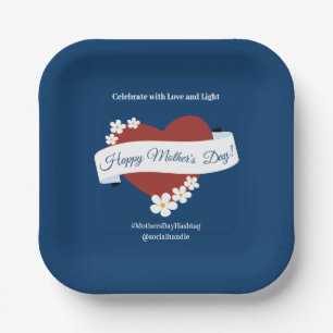 Flower Frame Red Heart Happy Mother's Day Event Paper Plates