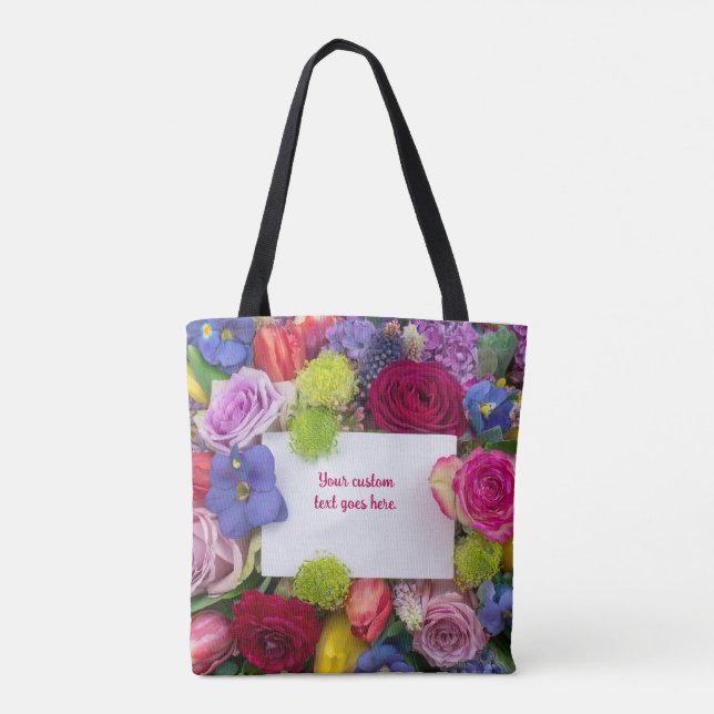 Flower Framed Pretty Roses Text Box Custom Tote Bag (Back)