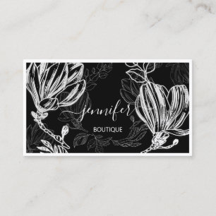 Flower Framed QR Code Custom Logo Black White Business Card
