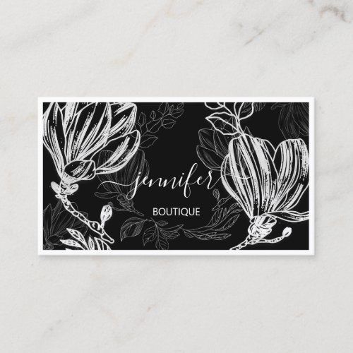  Flower Framed QR Code Custom Logo Black White Business Card