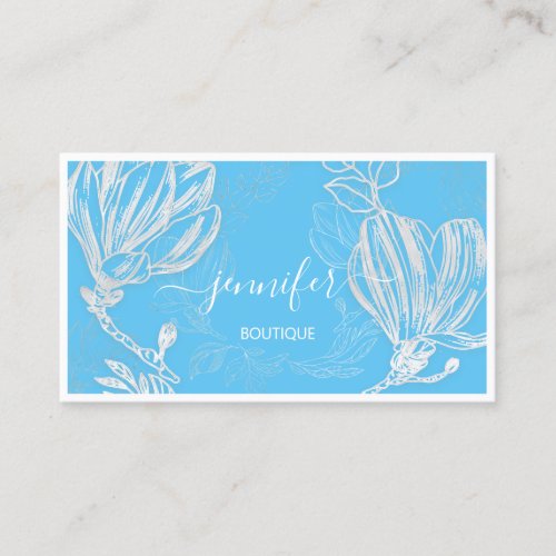  Flower Framed QR Code Custom Logo Blue Pastel Business Card