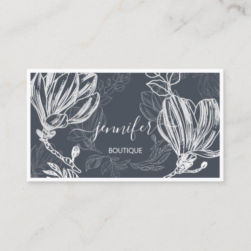  Flower Framed QR Code Custom Logo Smoky Gray Business Card