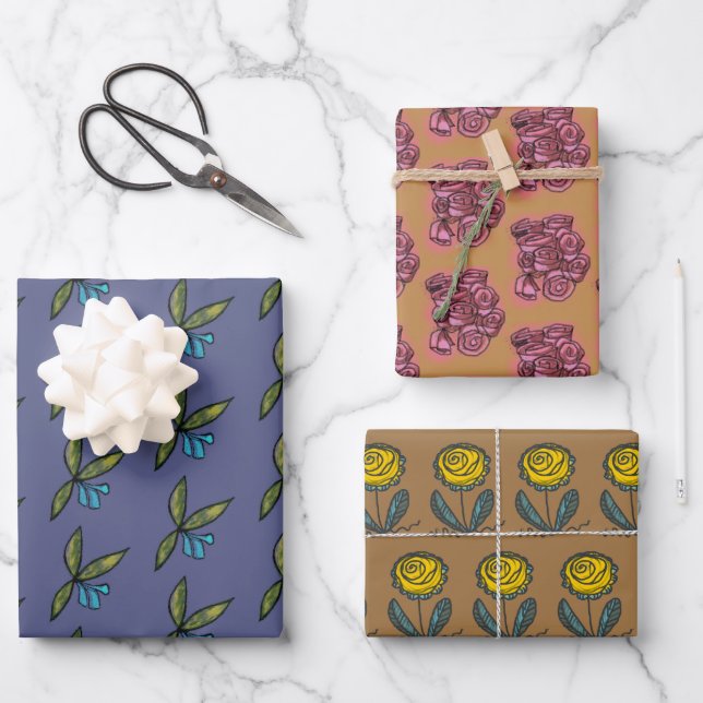 Flower frenzy arty and bright wrapping paper (Front)