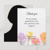 Flower funeral thank you card with photo