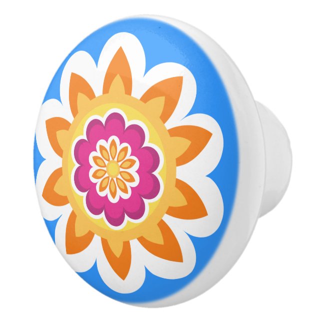 Flower Fusion_Geometric Sunburst_Poppy Fuchsia_blu Ceramic Knob (Right)
