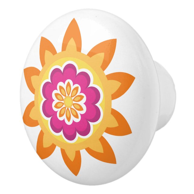 Flower Fusion_Geometric Sunburst_Poppy Fuchsia Sun Ceramic Knob (Right)