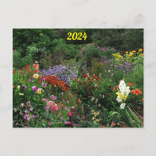  Flower Garden 2024 Calendar on Back Postcard