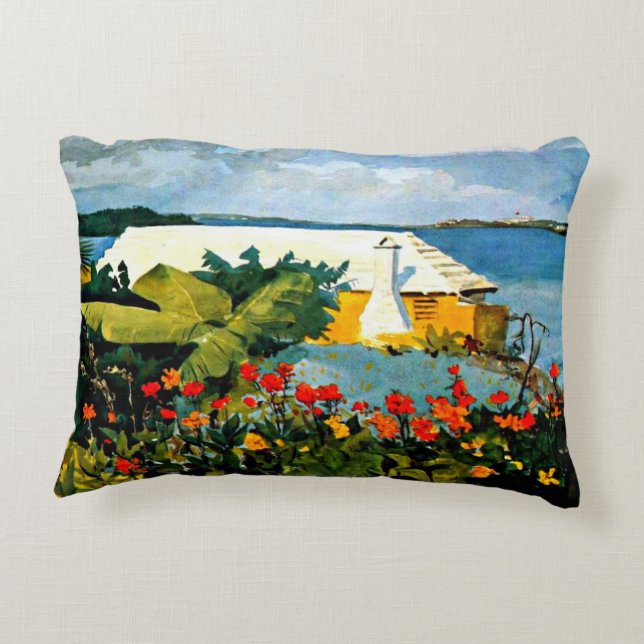 Flower Garden and Bungalow by Winslow Homer, Accent Pillow (Back)