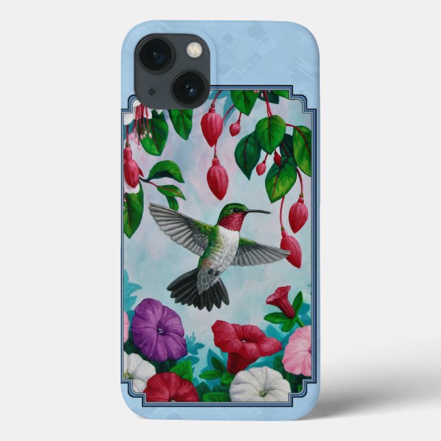 Flower Garden and Hummingbirds Blue Case-Mate iPhone Case (Back)