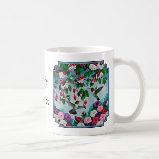 Flower Garden and Hummingbirds Blue Coffee Mug