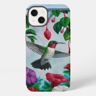 Flower Garden and Hummingbirds Blue iPhone 13 Case