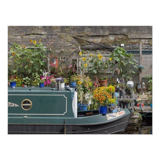 Flower garden and narrow boat poster (Front)