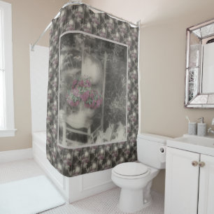 Flower Garden Antique Chair Nature Art Pattern  Shower Curtain