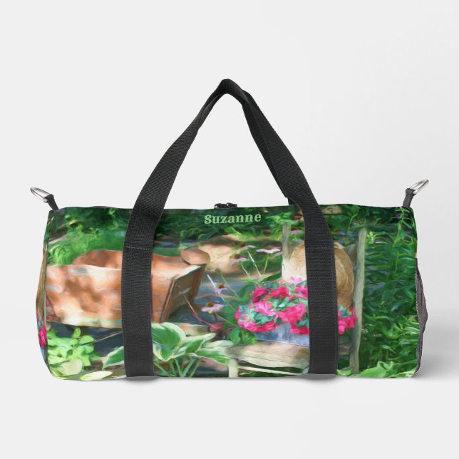 Flower Garden Antique Chair Personalized Duffle Bag (Front)