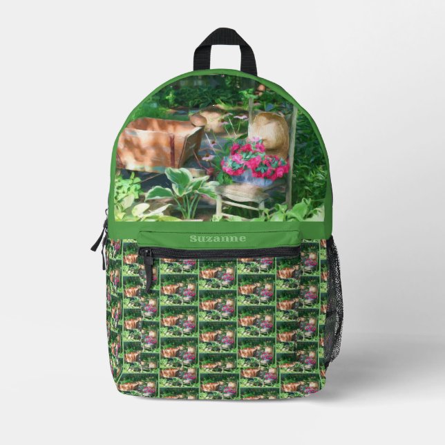 Flower Garden Antique Chair Personalized Printed Backpack (Front)