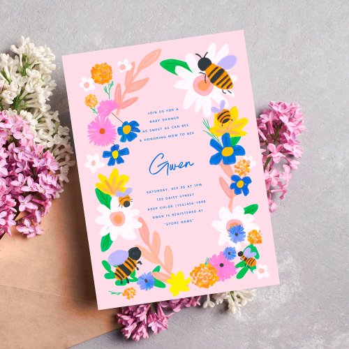 Flower Garden Bees Baby Shower Invitation