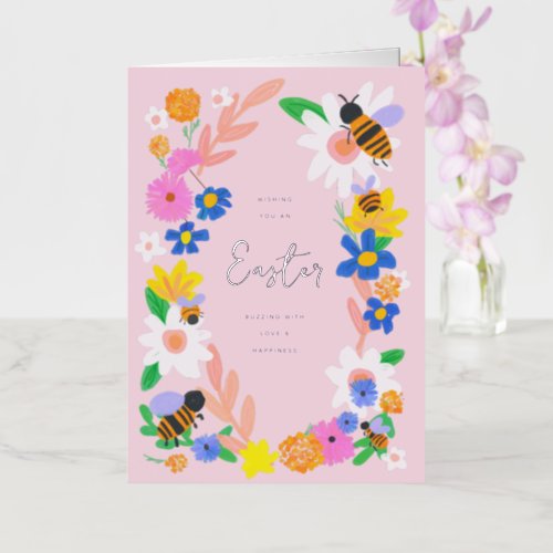 Flower Garden Bees Easter Foil Holiday Card