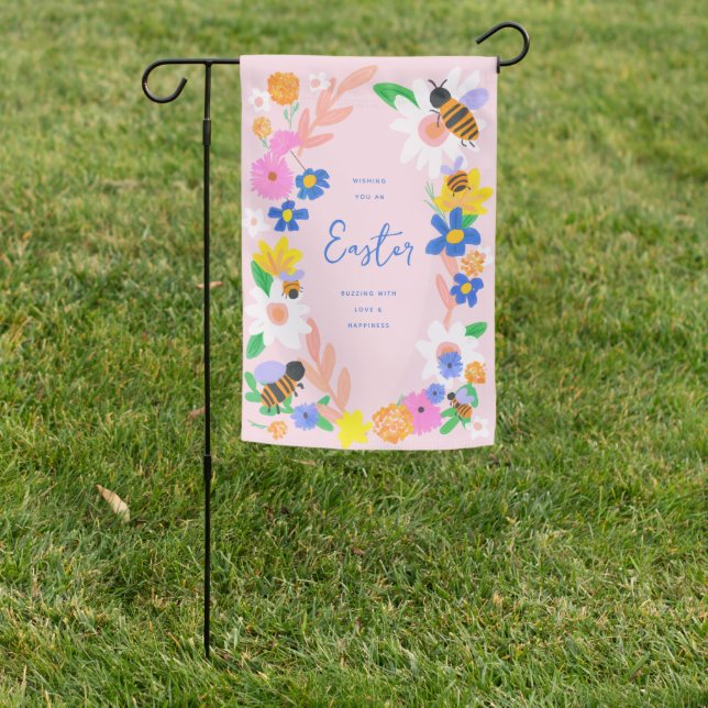 Flower Garden Bees Easter Garden Flag (In SItu)