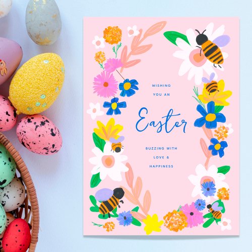Flower Garden Bees Easter Holiday Card