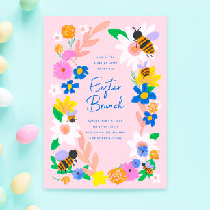 Flower Garden Bees Easter Invitation