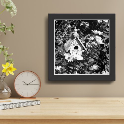 Flower Garden Bird House Black And White Framed Framed Art