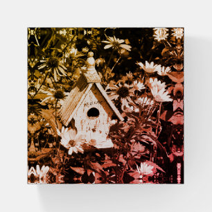 Flower Garden Bird House Black And White Vintage Paperweight