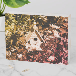 Flower Garden Bird House Black And White Vintage Wooden Box Sign