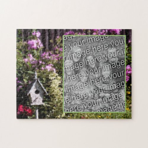 Flower Garden Bird House Painting Add Your Photo Jigsaw Puzzle