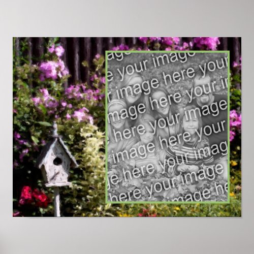 Flower Garden Bird House Painting Add Your Photo Poster