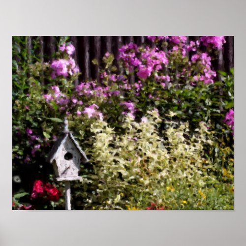 Flower Garden Bird House Pastel Painting Poster