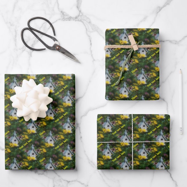 Flower Garden Birdhouse Nature Personalized Wrapping Paper Sheets (Front)