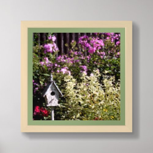 Flower Garden Birdhouse Pastel Painting Framed Art