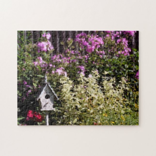 Flower Garden Birdhouse Pastel Painting  Jigsaw Puzzle (Horizontal)