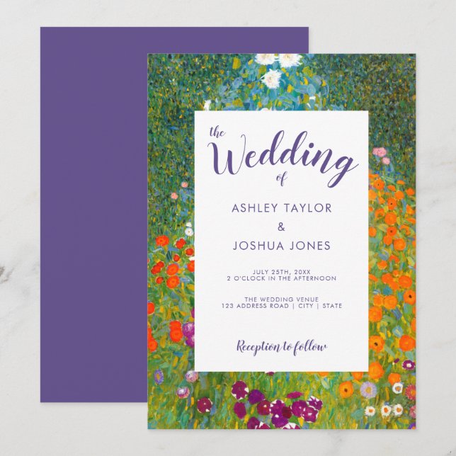 Flower Garden by Gustav Klimt Floral Wedding Invitation (Front/Back)