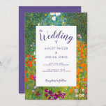 Flower Garden by Gustav Klimt Floral Wedding Invitation<br><div class="desc">Personalized floral wedding invitations featuring Gustav Klimt's famous oil painting Bauerngarten (1907),  complimented by a solid ultraviolet purple color for the reverse background & matching colored font on the front.</div>