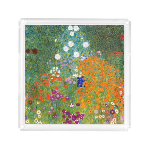 Flower Garden by Gustav Klimt Vintage Floral Acrylic Tray