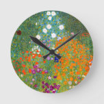 Flower Garden By Gustav Klimt Vintage Floral Round Clock at Zazzle