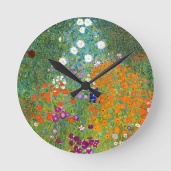 Flower Garden By Gustav Klimt Vintage Floral Round Clock by GalleryGreats at Zazzle