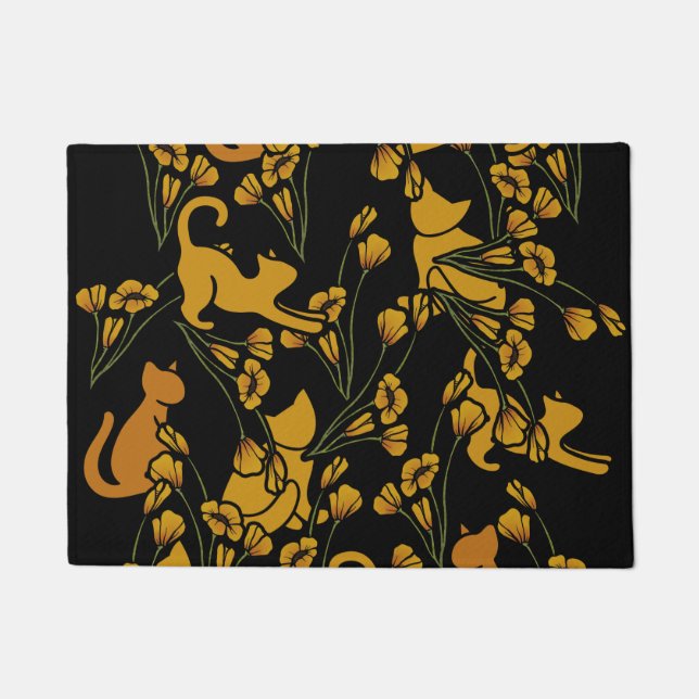 Flower Garden Cats Orange Tabby Cat Doormat (Front)